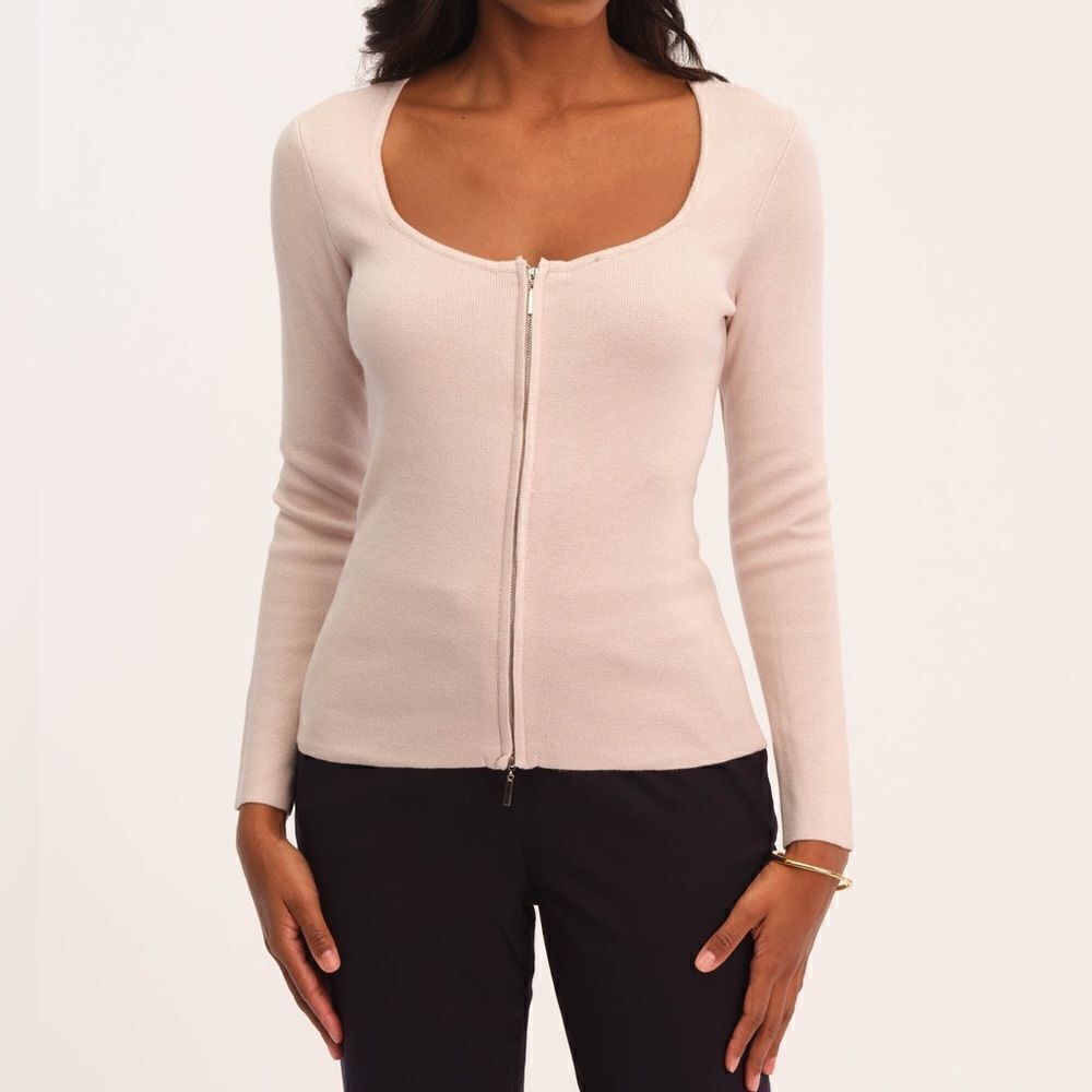 T Tahari Sweetheart Neck Zip Front Cardigan